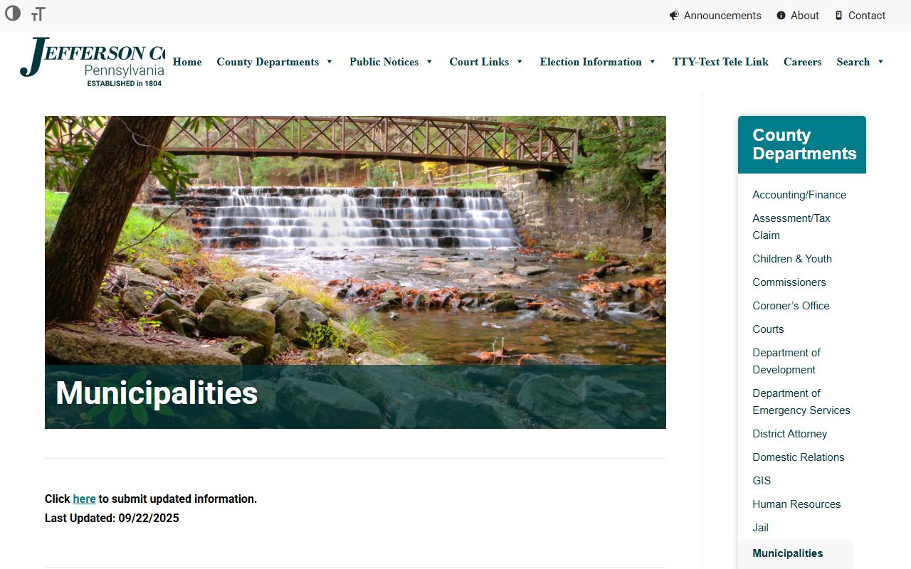 Jefferson County Prothonotary records municipalities page