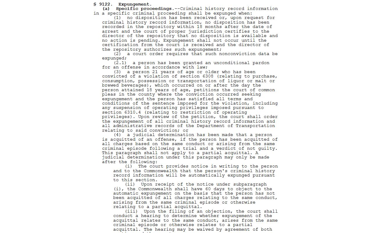 Jefferson County arrest records adult expungement statute source page