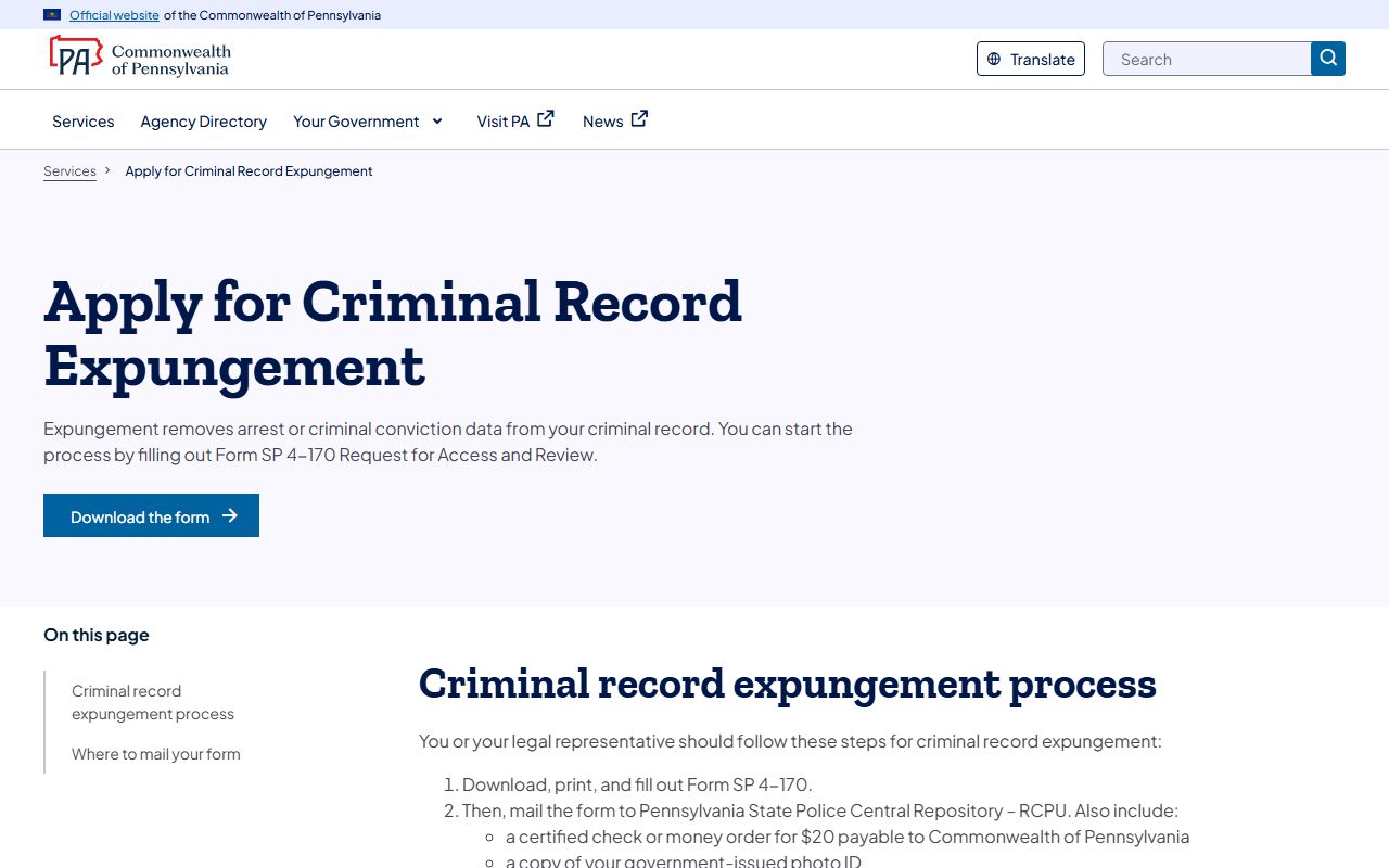 Jefferson County arrest records State Police expungement service information
