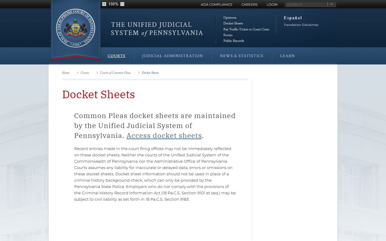 Jefferson County court records Common Pleas docket sheet resource