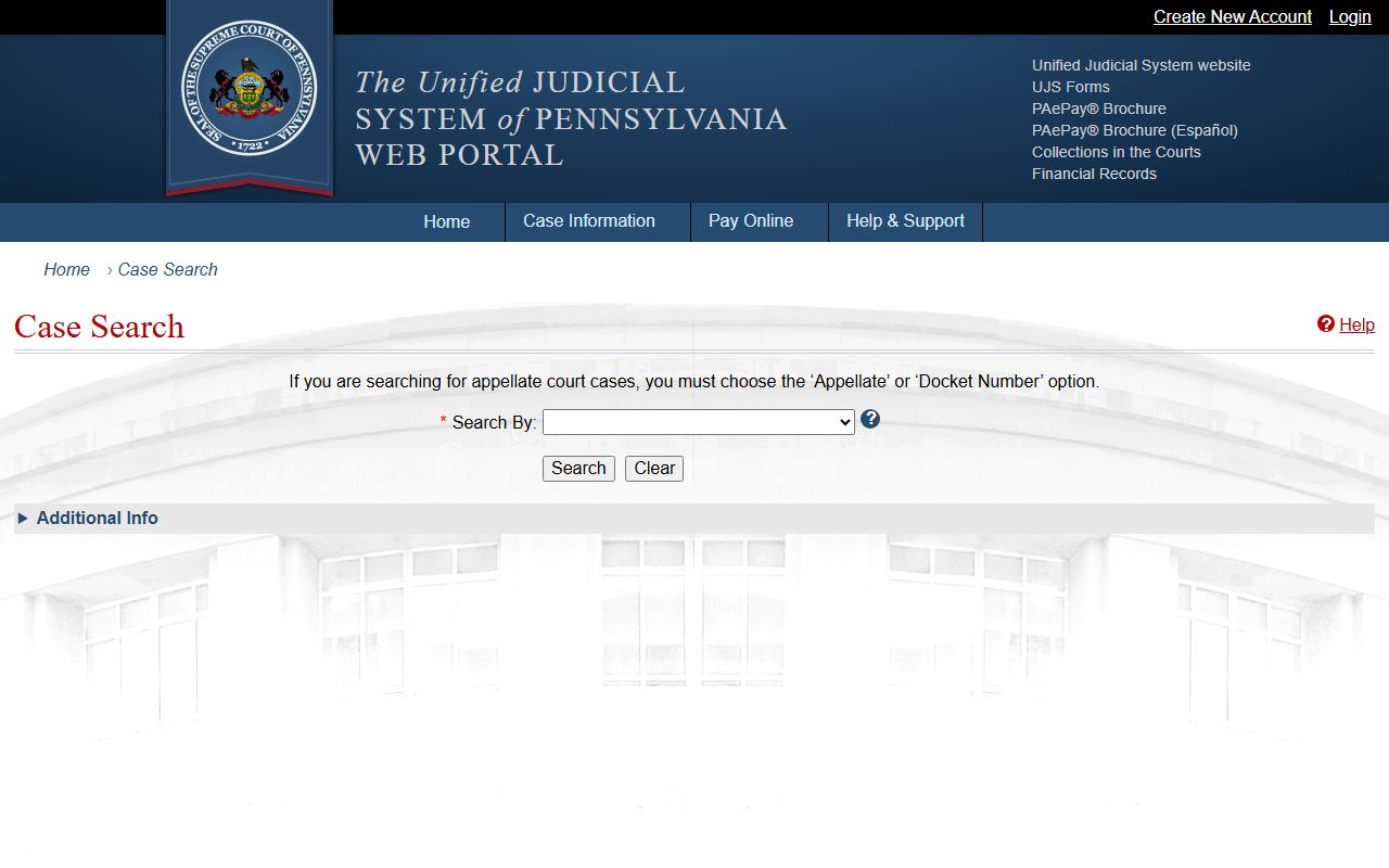 Jefferson County court records UJS Case Search screen