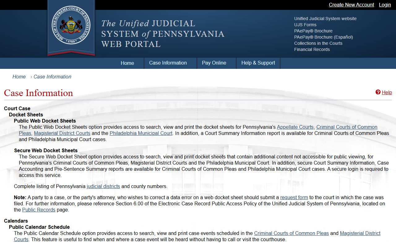 Jefferson County court records UJS case information page