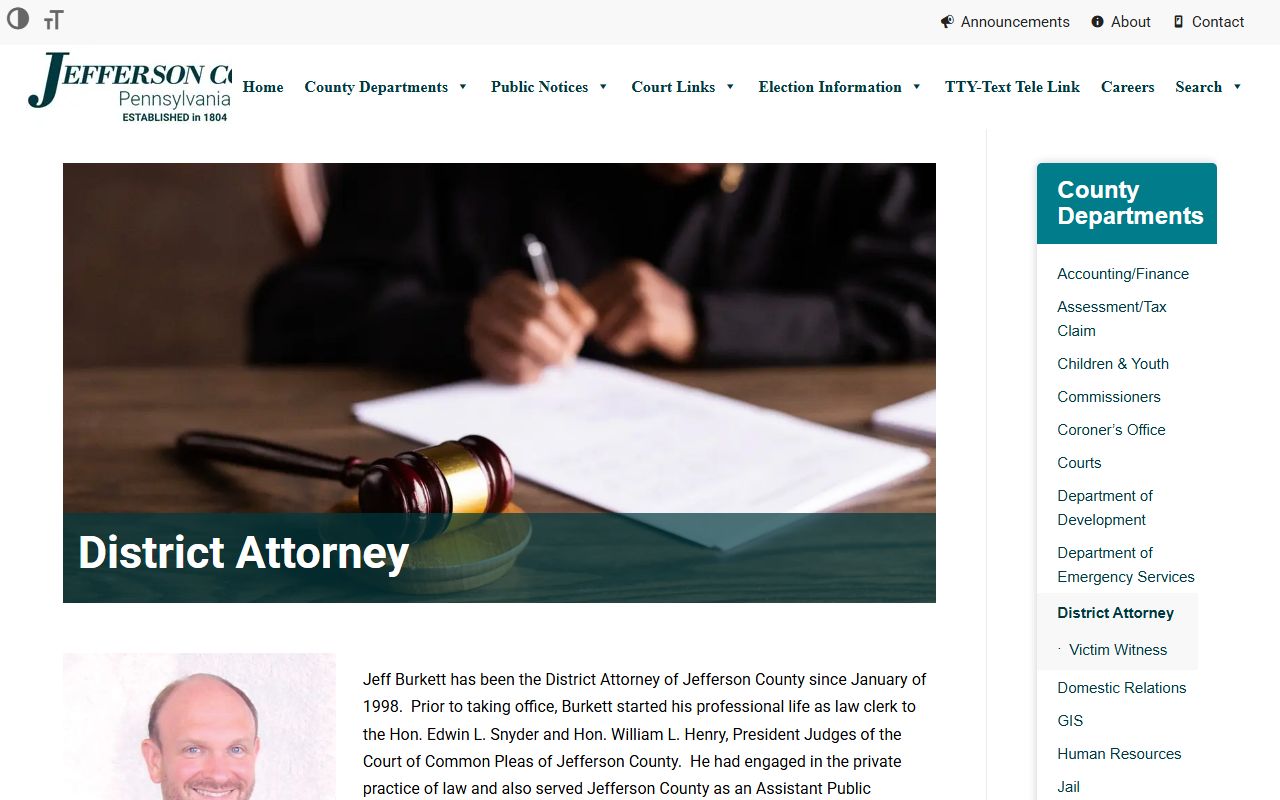 Jefferson County criminal court records District Attorney page