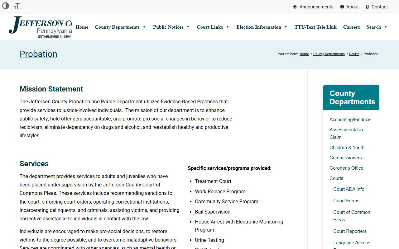 Jefferson County criminal court records probation page