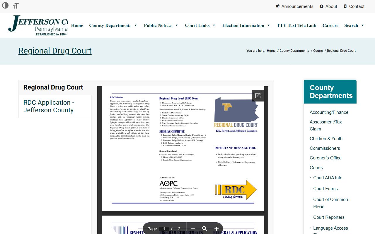 Jefferson County criminal court records Regional Drug Court page
