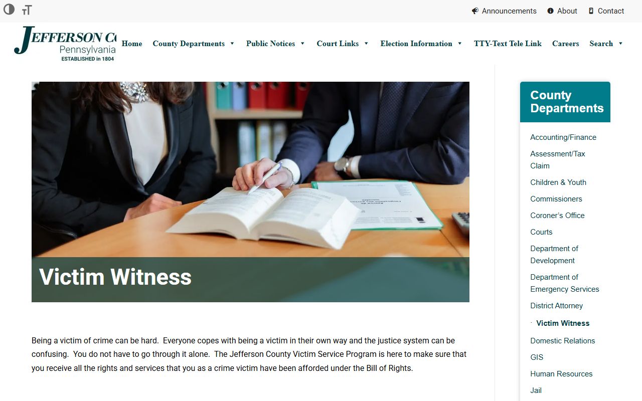 Jefferson County criminal court records Victim Witness page