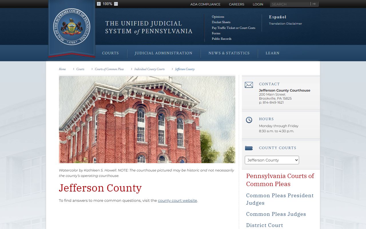 Jefferson County Court records UJS county court page