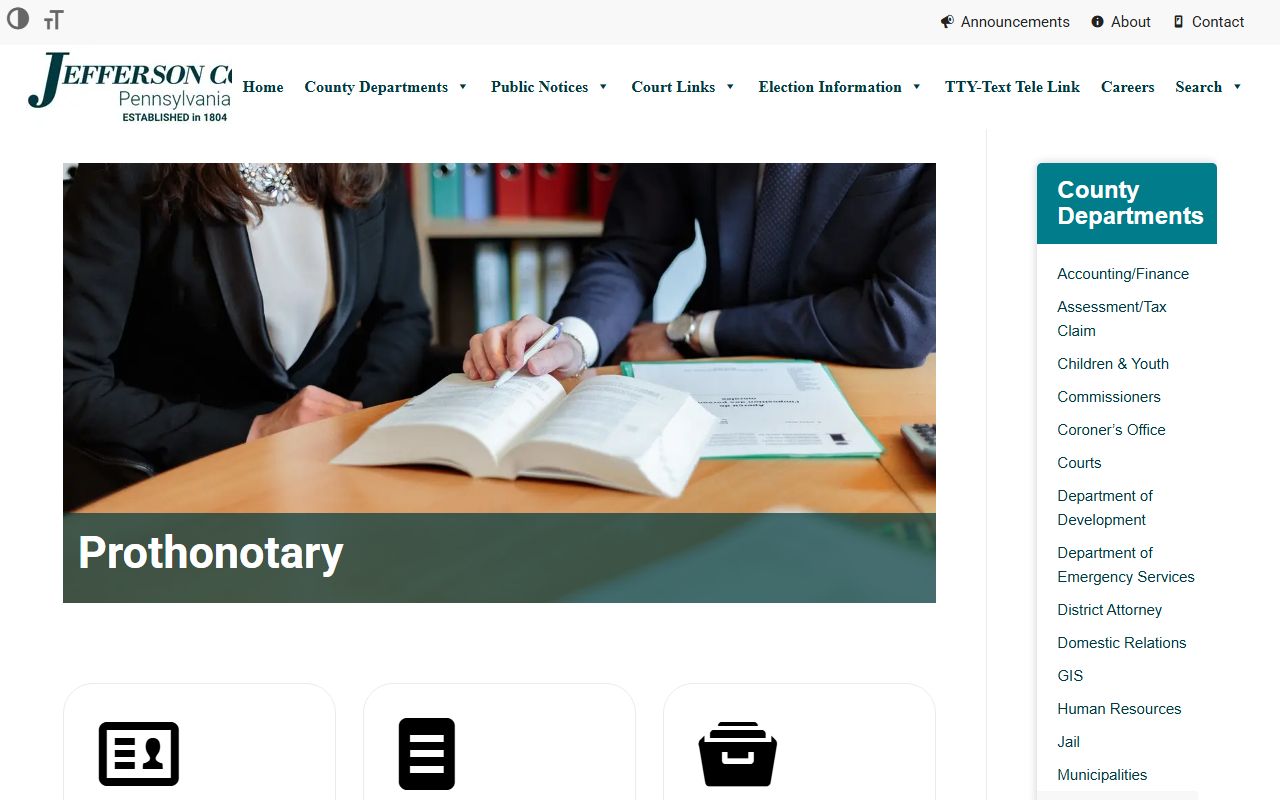 Jefferson County divorce records Prothonotary office page