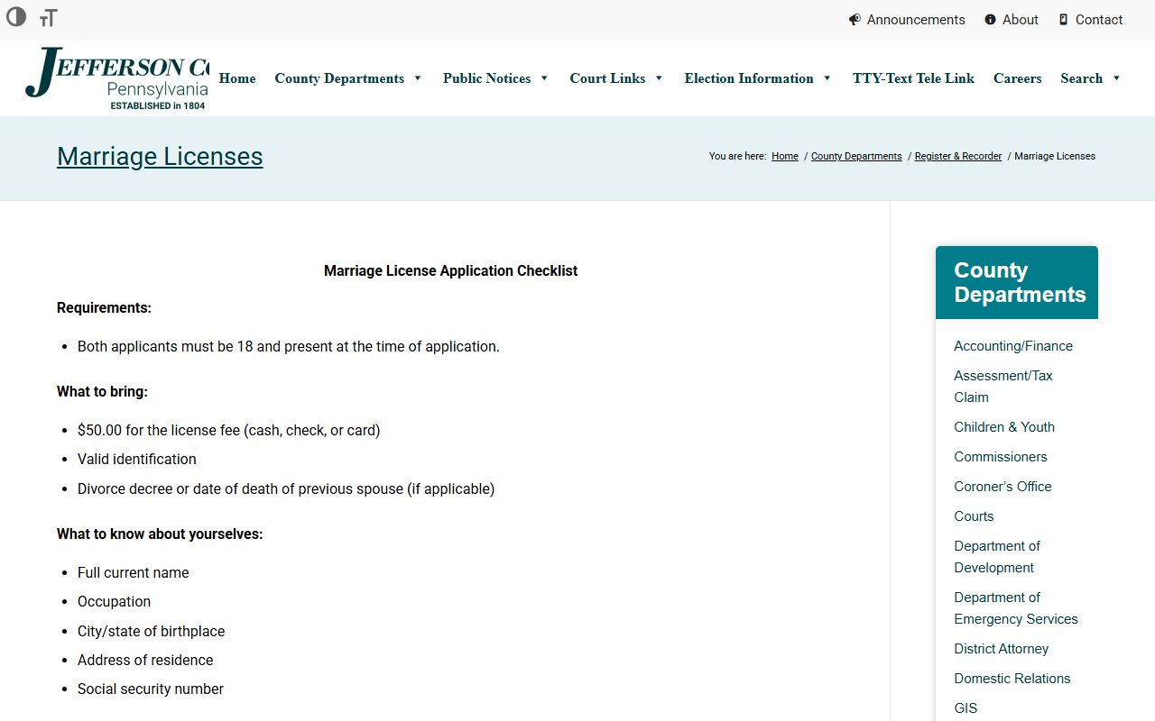Jefferson County marriage records marriage license checklist