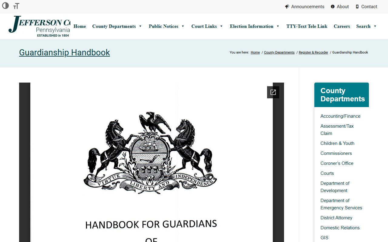 Jefferson County Orphans' Court records guardianship handbook page