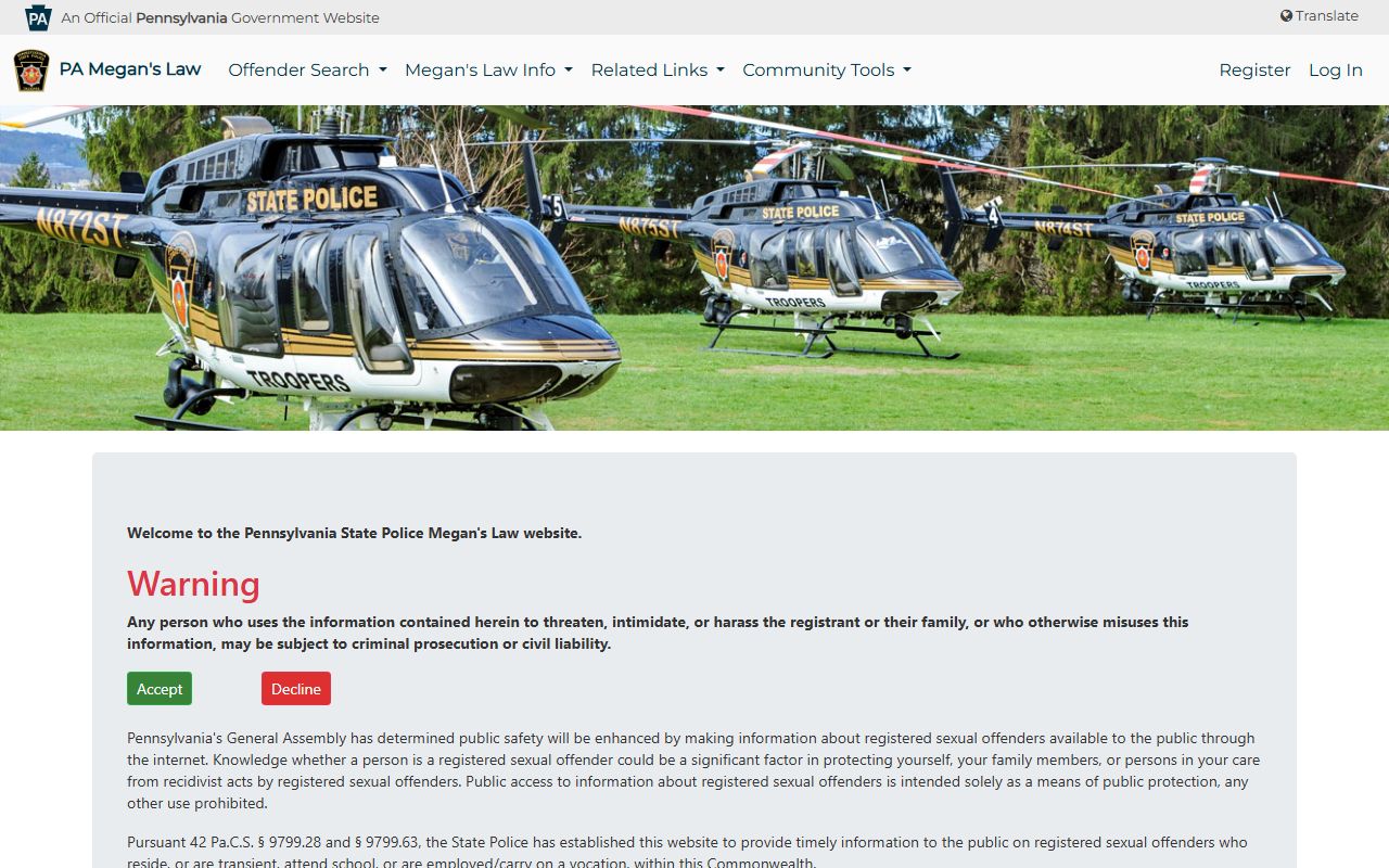 Jefferson County warrant records Megan's Law separate public site